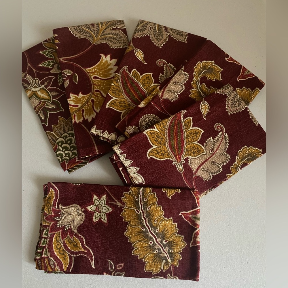 Ridgefield Home Cotton Napkins Burgundy Wine Leaf Pattern Set of 6  NEW